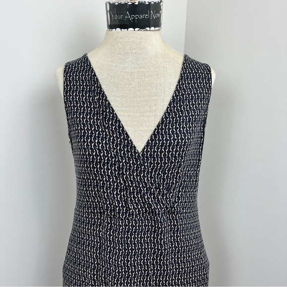 FRAGILE Antwerp Navy Diamond Pattern Faux Front Wrap Dress Dress Size L (318) - Picture 2 of 9